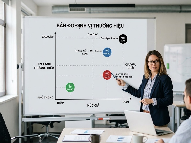 Bản đồ định vị thương hiệu giúp so sánh vị trí các thương hiệu theo tiêu chí